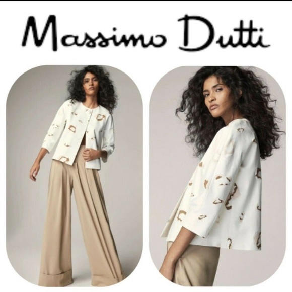 Massimo Dutti Jacket White Animal Print Blazer 100% Cotton With 3/4 Sleeve, US 4 - Picture 1 of 12